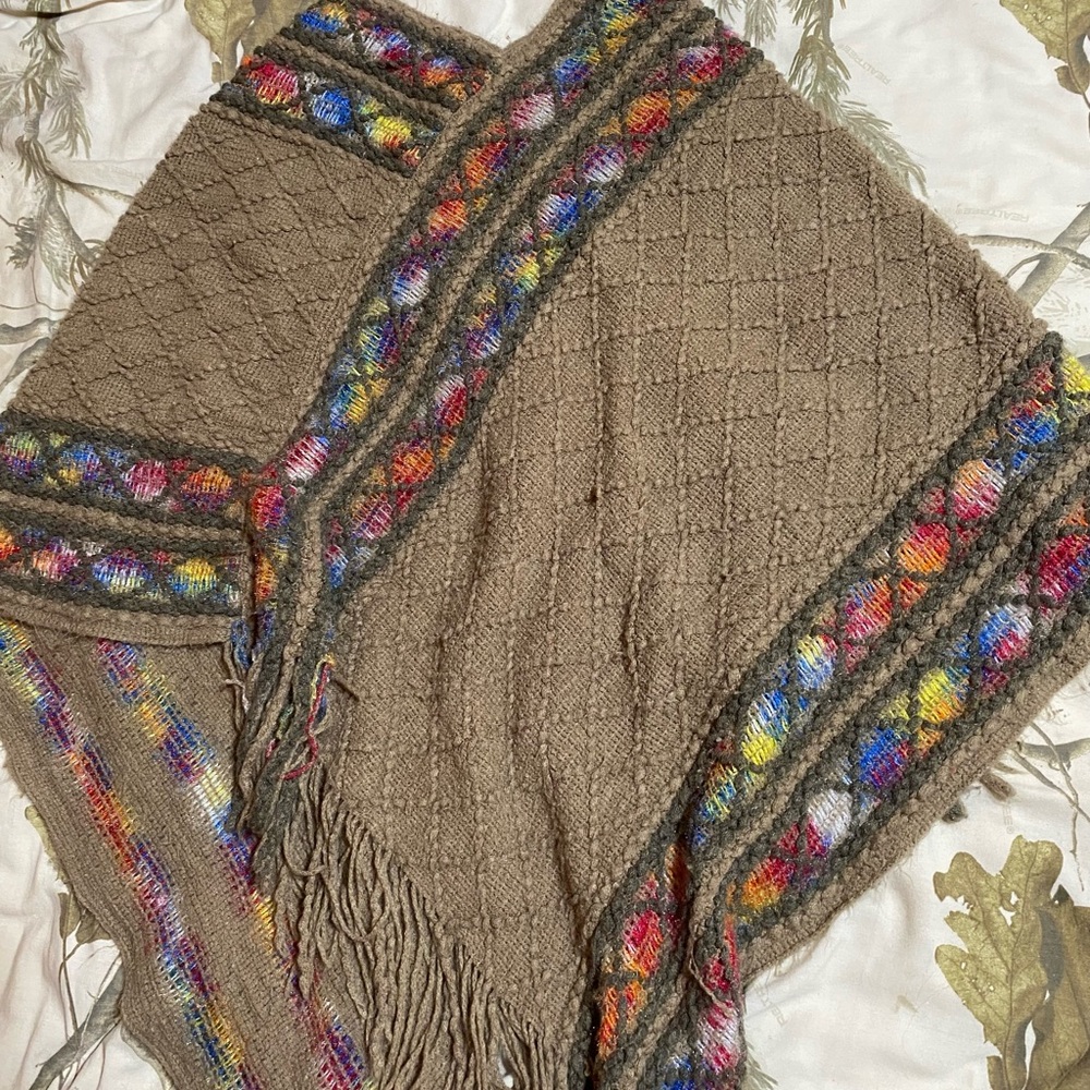 Multicolor Fringe Knit Poncho